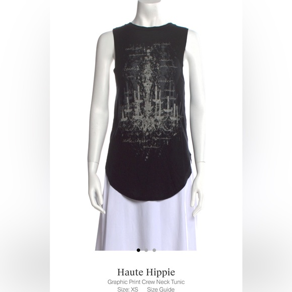 HAUTE HIPPIE Graphic Crewneck Tunic Tank, Black - Size XS - Picture 3 of 10